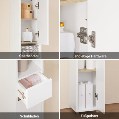 SoBuy | Bad Hochschrank Schmal 20cm | 5 Fächer & Schublade | Weiß-Natur BZR34-WN