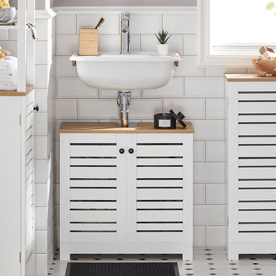 SoBuy | Waschbeckenunterschrank | Badezimmerunterschrank Weiß | BZR40-W
