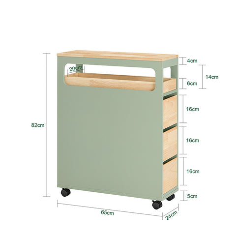 SoBuy | Nischenregal mit 3 Schubladen | Küchenregal | Rollwagen | Grün | BZR54-GR