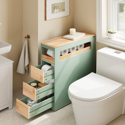 SoBuy | Nischenregal mit 3 Schubladen | Küchenregal | Rollwagen | Grün | BZR54-II-GR