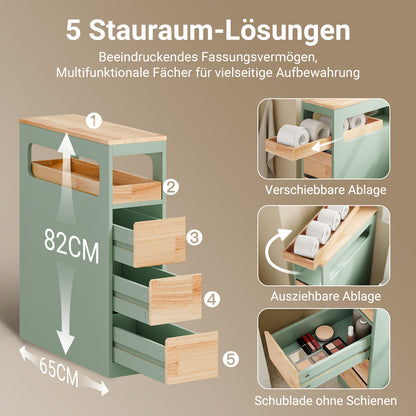 SoBuy | Nischenregal mit 3 Schubladen | Küchenregal | Rollwagen | Grün | BZR54-II-GR