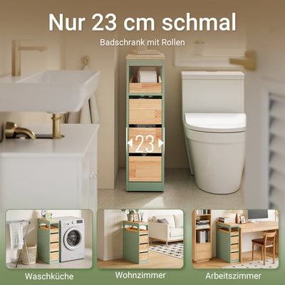SoBuy | Nischenregal mit 3 Schubladen | Küchenregal | Rollwagen | Grün | BZR54-II-GR