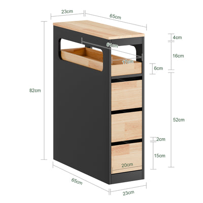 SoBuy | Nischenregal mit 3 Schubladen | Küchenregal schmales | Schwarz | BZR54-II-SCH