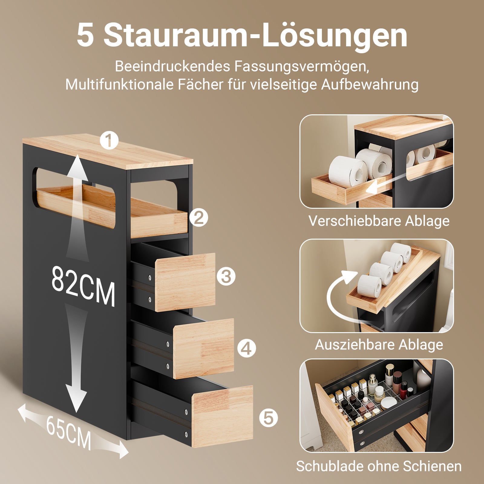 SoBuy | Nischenregal mit 3 Schubladen | Küchenregal schmales | Schwarz | BZR54-II-SCH