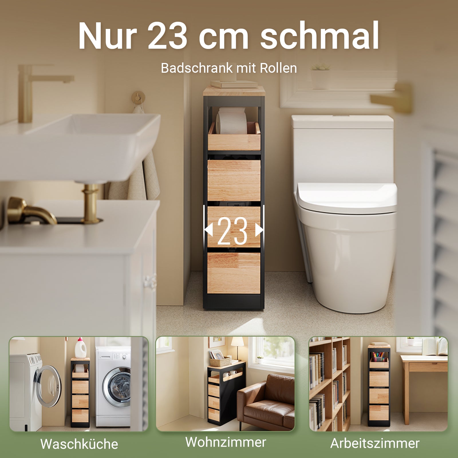 SoBuy | Nischenregal mit 3 Schubladen | Küchenregal schmales | Schwarz | BZR54-II-SCH