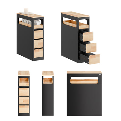 SoBuy | Nischenregal mit 3 Schubladen | Küchenregal schmales | Schwarz | BZR54-II-SCH
