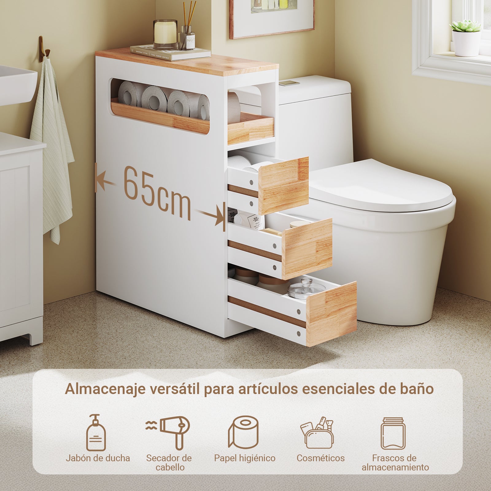 SoBuy | Nischenregal mit 3 Schubladen | Küchenregal schmales | Nischenwagen | BZR54-IV-WN