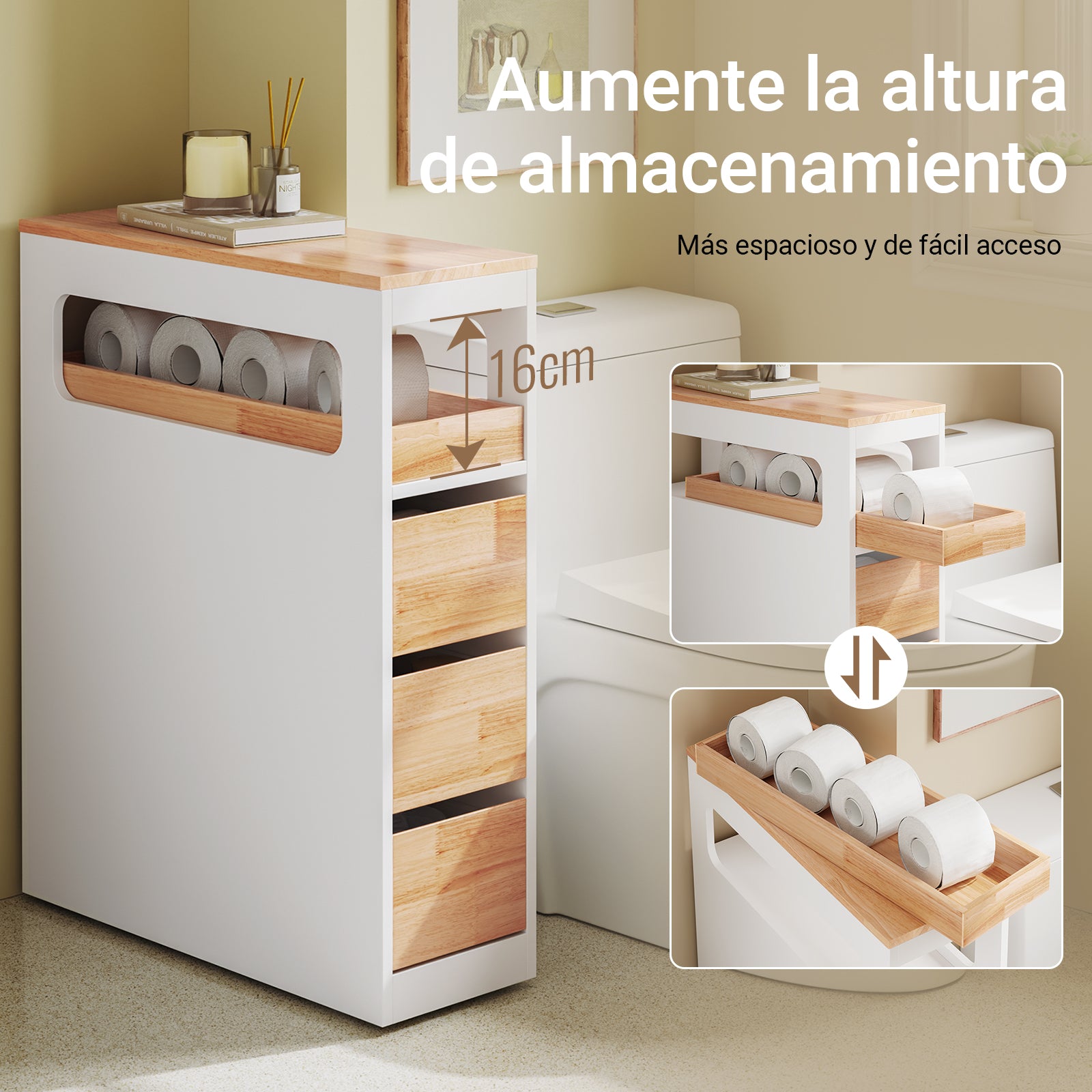 SoBuy | Nischenregal mit 3 Schubladen | Küchenregal schmales | Nischenwagen | BZR54-IV-WN