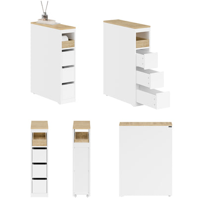 SoBuy | Badezimmerschrank mit Rollen | Schmaler | Natur | BZR54-K-W