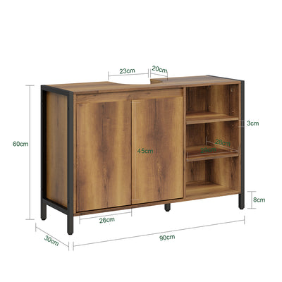 SoBuy Waschbeckenunterschrank 90cm Breit mit U-Aussparung Industrial-Stil BZR63-L-PF