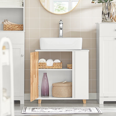 SoBuy | Waschbeckenunterschrank | Waschtisch | Badschrank Weiß-Natur | BZR75-W