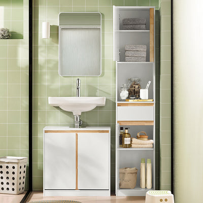 Vorverkauf | SoBuy | Bad Hochschrank | Badschrank mit 2 Türen | Badregal | Badezimmermöbel | Weiß | BZR80-W