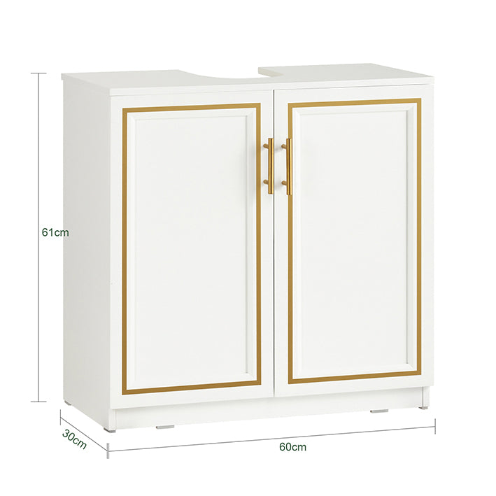 SoBuy | Waschbeckenunterschrank | Badschrank | Waschtisch | Weiß+Gold | BZR86-W