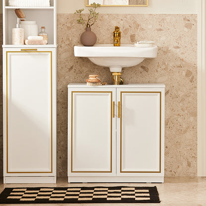 SoBuy | Waschbeckenunterschrank | Badschrank | Waschtisch | Weiß+Gold | BZR86-W