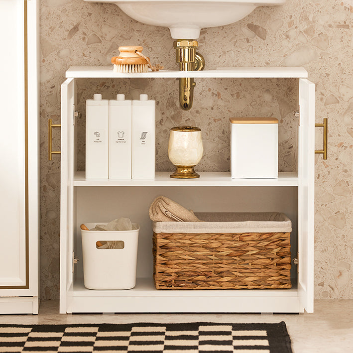 SoBuy | Waschbeckenunterschrank | Badschrank | Waschtisch | Weiß+Gold | BZR86-W