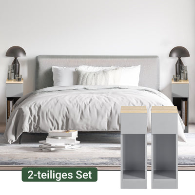 SoBuy Nachttisch 2er Set schmal Beistelltisch mit Schublade Hellgrau 20x60x35cm FBT111-HGx2