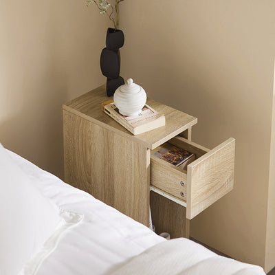 SoBuy | Nachttisch 2er Set schmal | mit Schublade Natur | FBT111-Nx2