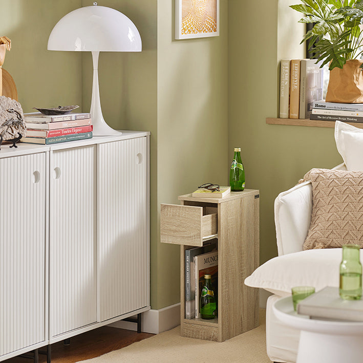 SoBuy Nachttisch schmal | mit Schublade Natur | 20x60x35cm | FBT111-N