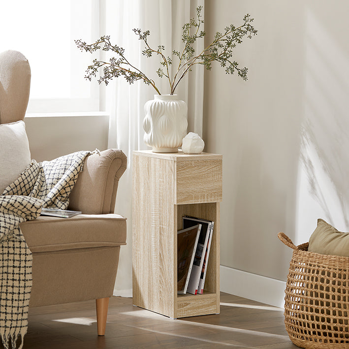 SoBuy Nachttisch schmal | mit Schublade Natur | 20x60x35cm | FBT111-N