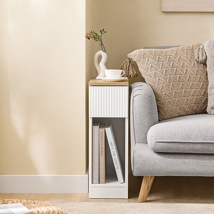 SoBuy | Nachttisch schmal | mit Wellen-Design-Schublade | Weiß | 20x60x35cm | FBT111-W