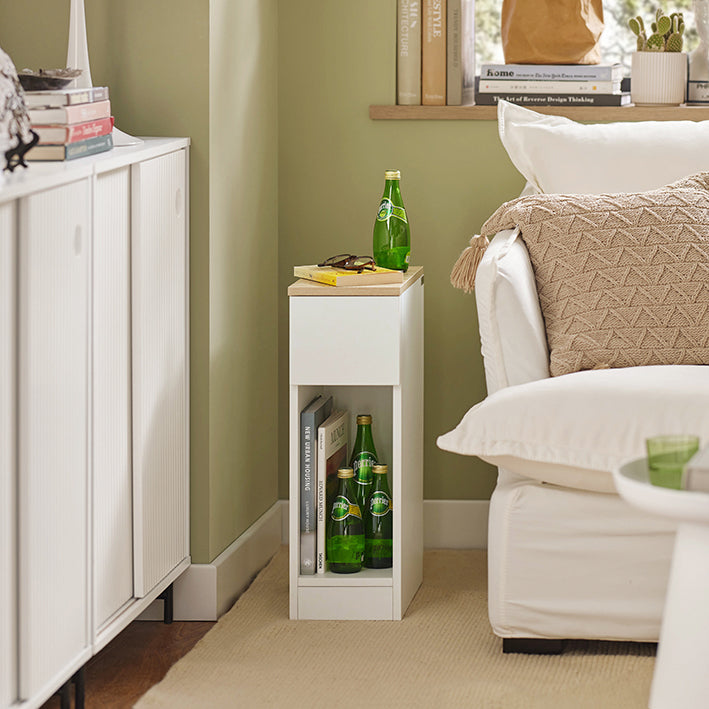 SoBuy 2er Set Nachttisch schmal mit Schublade Weiß 20x60x35cm FBT111-WNx2