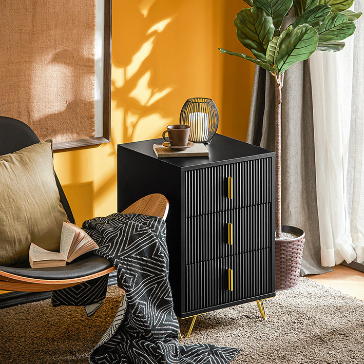 SoBuy | Nachttisch mit 3 Schubladen | Sofatisch | Beistelltisch | Schwarz | FBT115-L-SCH