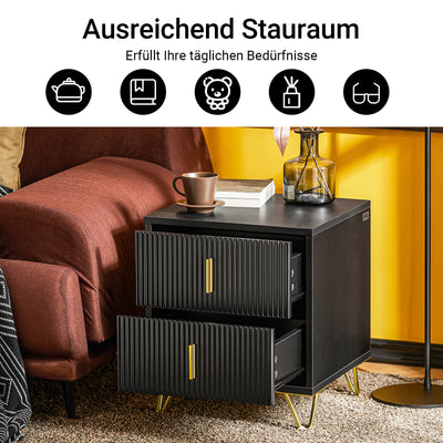 SoBuy | Nachttisch 2er Set Schwarz | mit 2 Schubladen | FBT115-SCHx2
