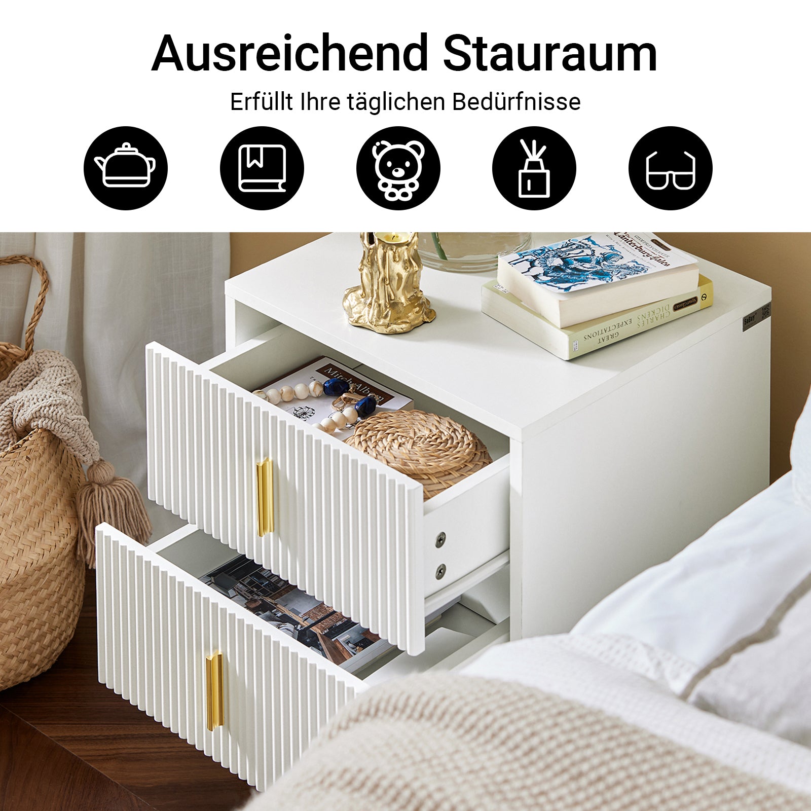 SoBuy | Nachttisch mit 2 Schubladen | Sofatisch | Beistelltisch | Weiß | FBT115-W