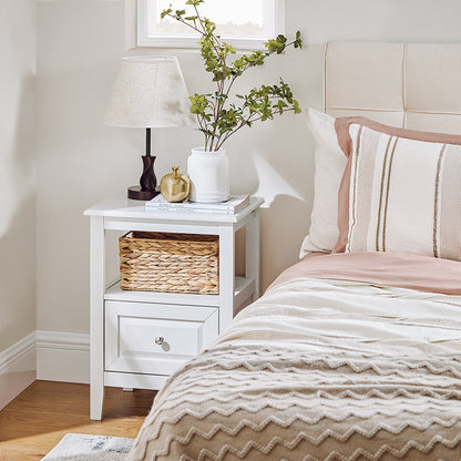 SoBuy | Nachttisch | Beistelltisch mit 1 Schublade | Sofatisch | Weiß | FBT131-W