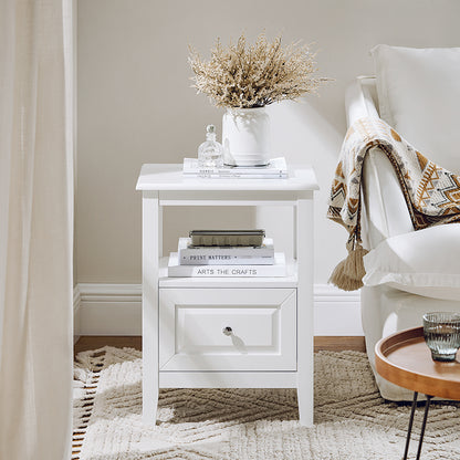 SoBuy | Nachttisch | Beistelltisch mit 1 Schublade | Sofatisch | Weiß | FBT131-W