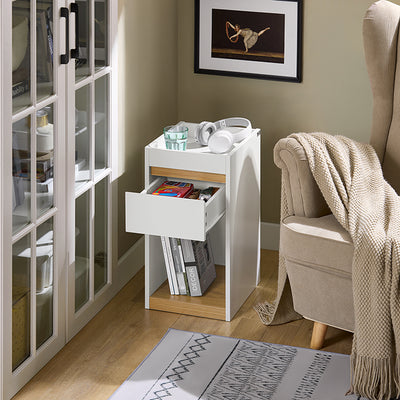 SoBuy | Nachttisch | Boxspringbett | Sofatisch | Beistelltisch | Nachtkommode | Weiß | FBT137-W