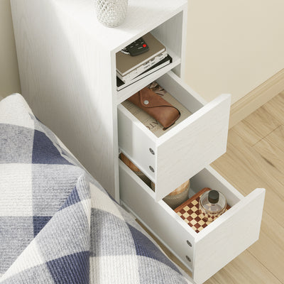 SoBuy Nachttisch schmal 20cm breit mit 2 Schubladen Platzsparender Weiß FBT149-E-WG