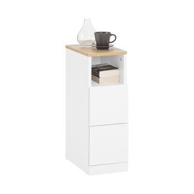 SoBuy Nachttisch schmal 20cm breit mit 2 Schubladen - Platzsparender Beistelltisch Weiß 60x35cm FBT149-WN