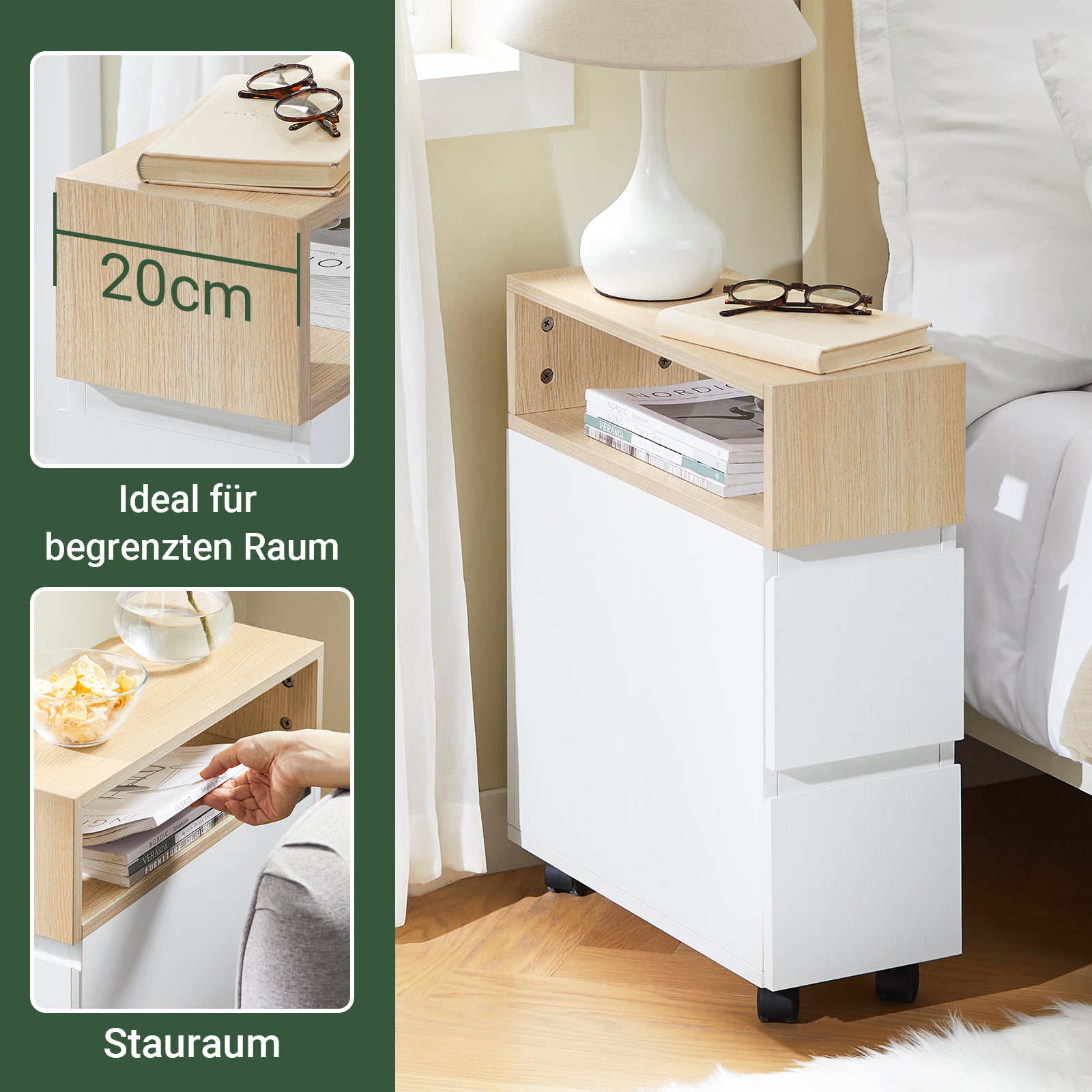 SoBuy | Nachttisch | Badrollwagen | Nischenregal | Boxspringbett | schmal Beistelltisch | FBT155-WN