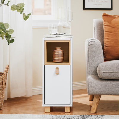 SoBuy | Nachttisch mit Schublade | Couchtisch | Sofatisch | Beistelltisch | Weiß/Natur | FBT161-WN