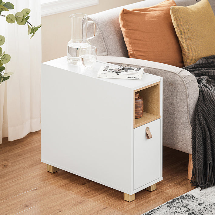 SoBuy | Nachttisch mit Schublade | Couchtisch | Sofatisch | Beistelltisch | Weiß/Natur | FBT161-WN