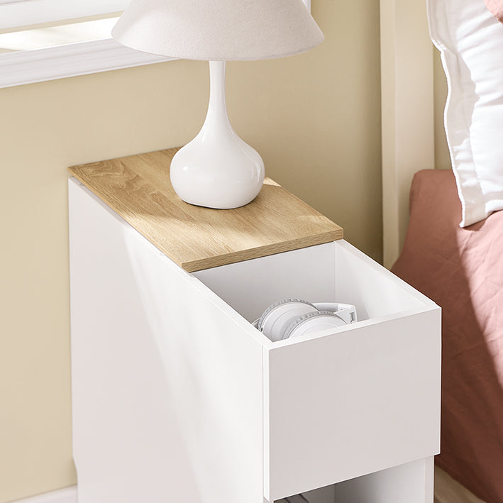 SoBuy | Nachttisch Beistelltisch Sofatisch Teetisch | Weiß-Natur | 25x60x65cm | FBT162-WN