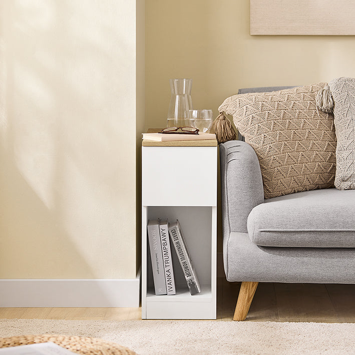 SoBuy | Nachttisch Beistelltisch Sofatisch Teetisch | Weiß-Natur | 25x60x65cm | FBT162-WN