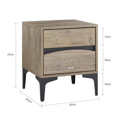SoBuy Nachttisch Nachtschrank mit 2 Schubladen Natur 40×40×47 cm FBT165-N