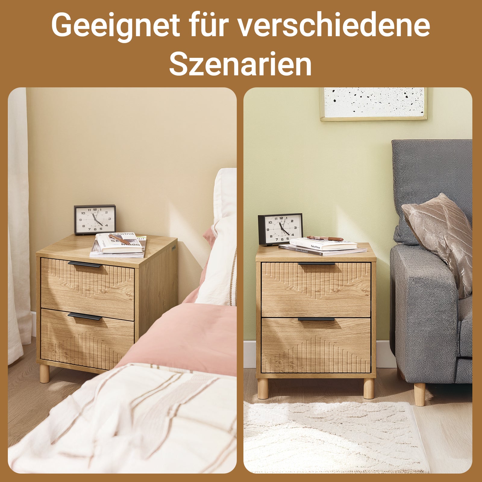 SoBuy Nachttisch Nachtschrank mit 2 Schubladen Natur B40 x T42 x H47 cm FBT166-N