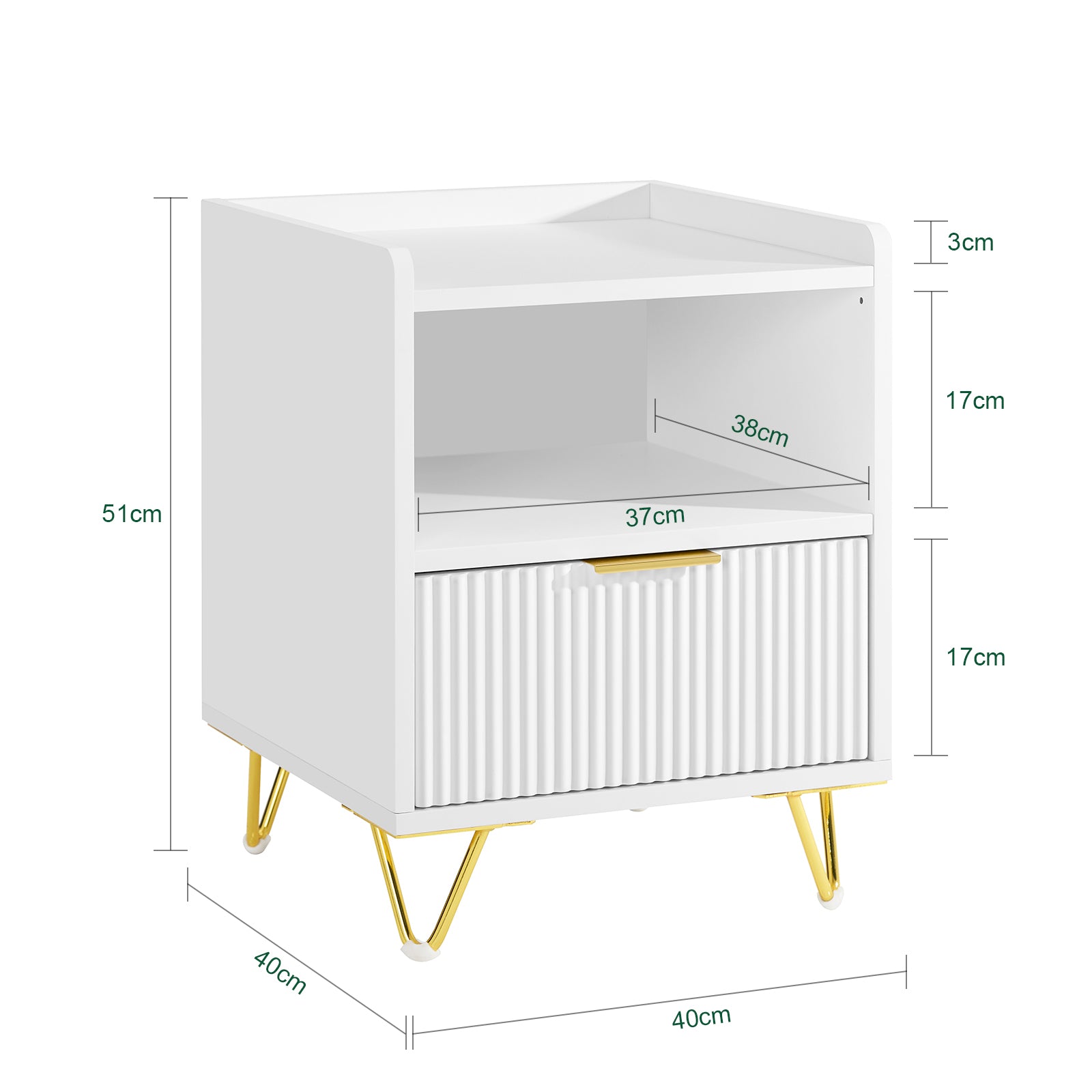 SoBuy | Nachttisch mit 1 Schubladen und Ablagefach | Sofatisch | Beistelltisch | Weiß | B40 x T40 x H51 cm | FBT169-W