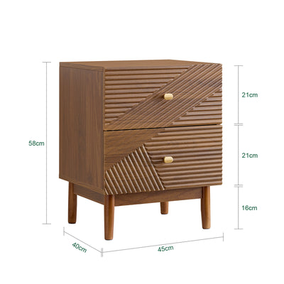 SoBuy | Vintage Nachttisch | Beistelltisch | mit 2 Schubladen | Braun | B45 × T40 × H58 cm | FBT170-N