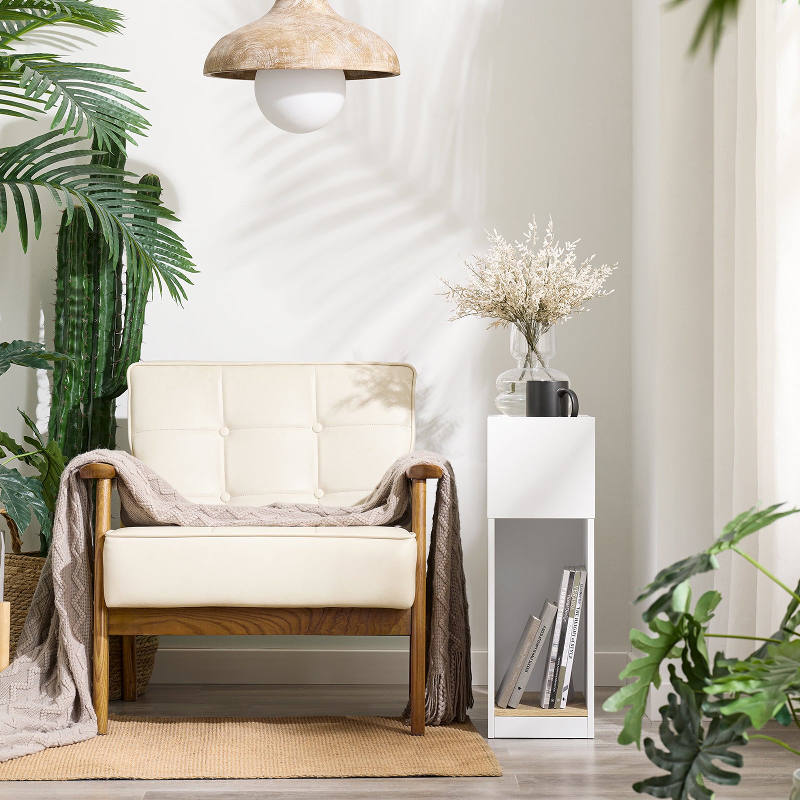 SoBuy | Schmaler Nachttisch | mit Schublade und Ablage | Weiß-Natur | FBT171-WN