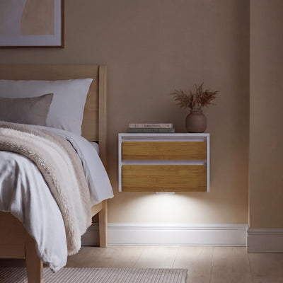 SoBuy Nachttisch hängend mit Sensorlicht und 2 Schublade Weiß FBT175-E-WN