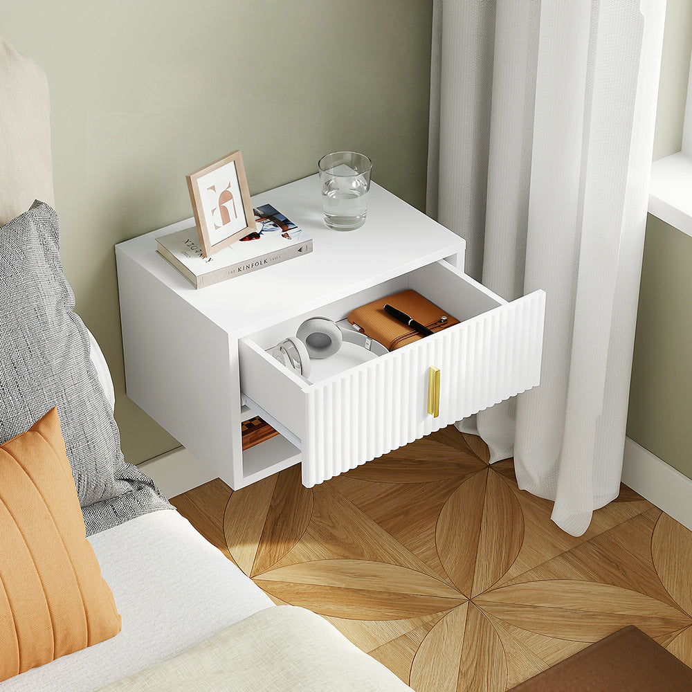 SoBuy Nachttisch hängend mit Sensorlicht und Schublade Weiß FBT176-E-W