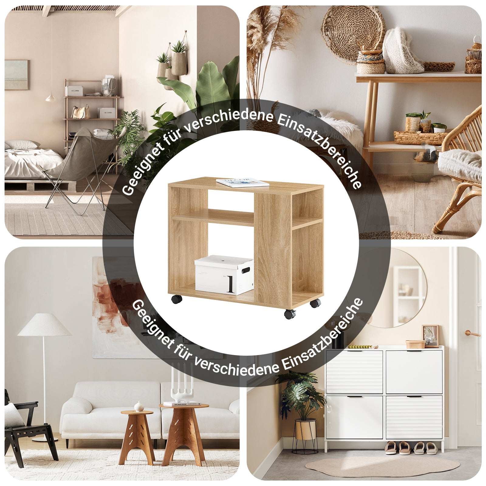 SoBuy | Beistelltisch mit Rollen | Druckertisch | Couchtisch Holz | FBT34-N