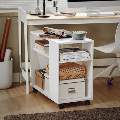 SoBuy | Beistelltisch mit Rollen | Druckertisch | Couchtisch Weiß | FBT34-W