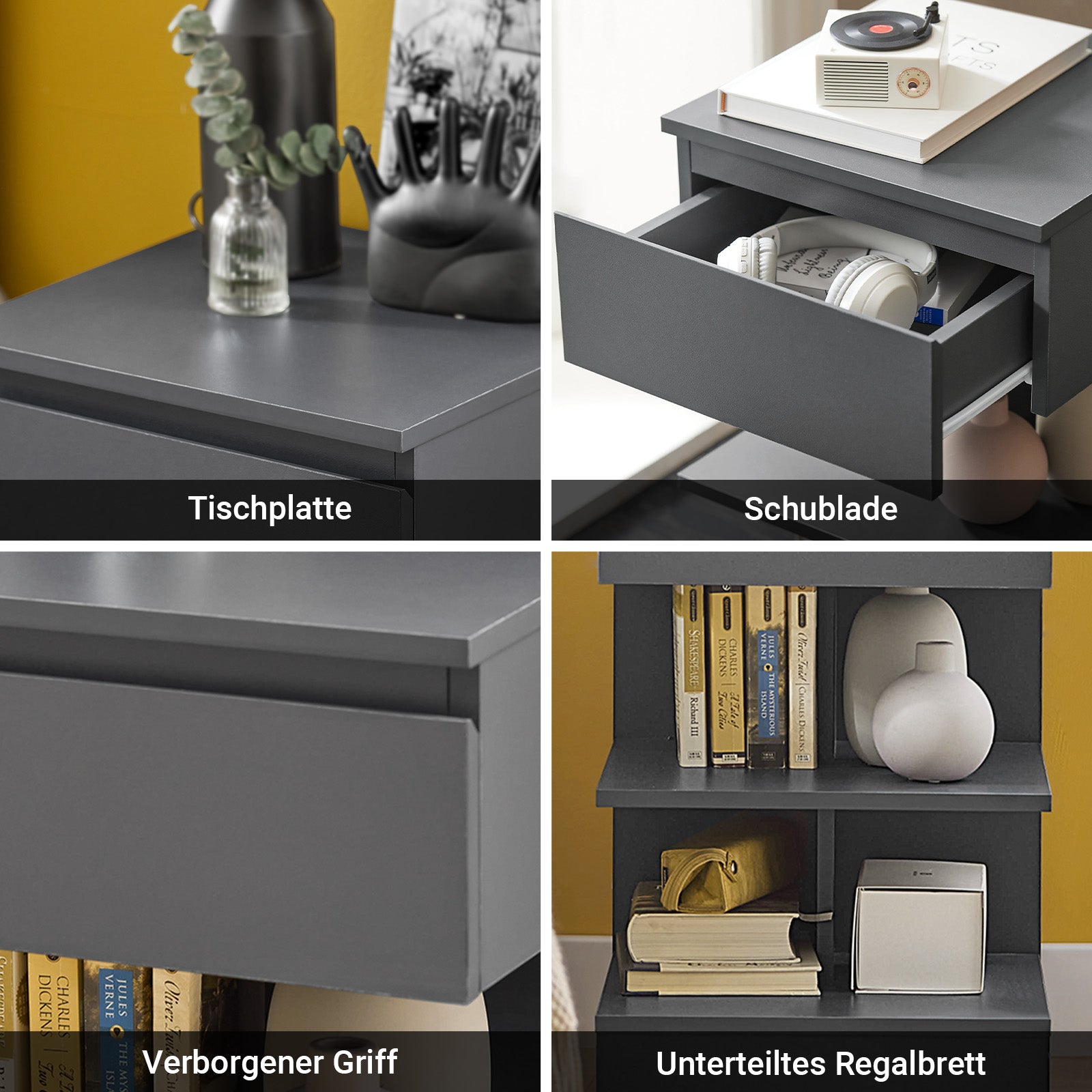 SoBuy | 2er Set Nachttisch schmal | Beistelltisch | Kommode Grau | FBT49-HGx2