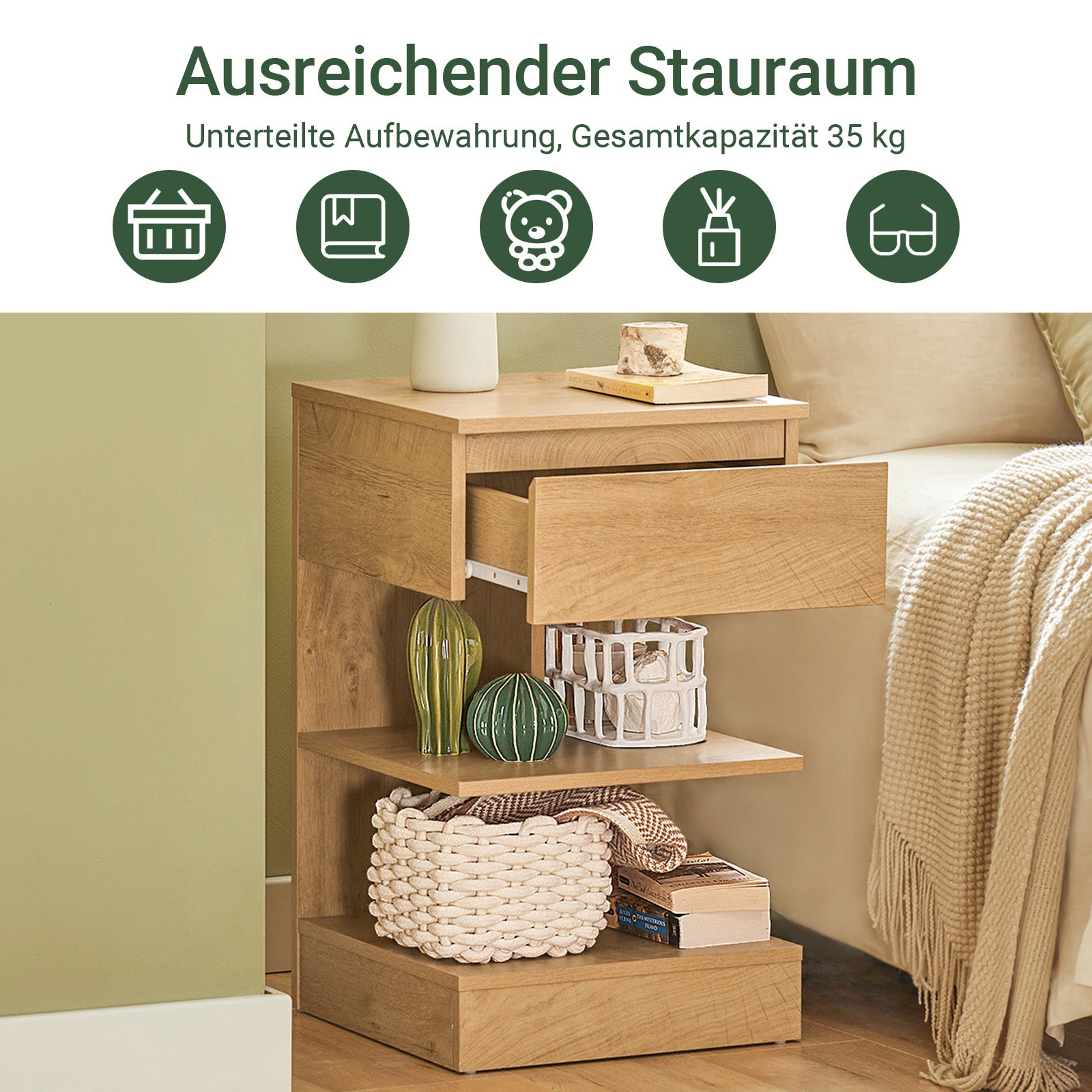 SoBuy | Nachttisch | Nachtschrank | Beistelltisch | Kommode Natur | FBT49-Nx2