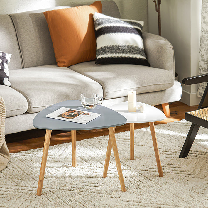 Vorverkauf | SoBuy | 2er teilig Beistelltisch | Satztisch | Couchtisch | Hellgrau-Weiß | FBT74-HG